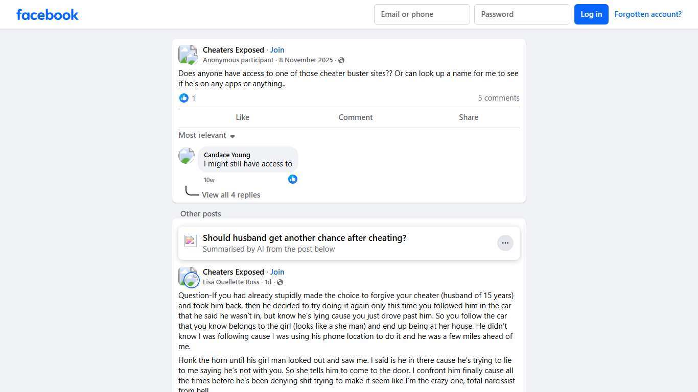 Cheaters Exposed Does anyone have access to one of those cheater buster sites Facebook